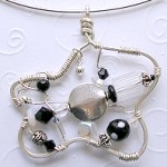 Black, White & Silver Freeform Pendant & Earrings